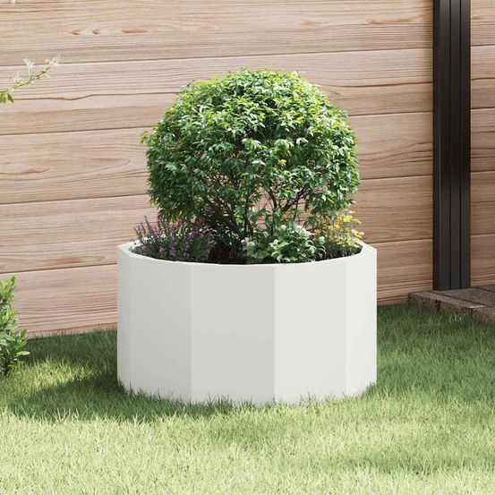 Petit pot de fleur rond en acier pour balcon et terrasse blanc 60x60 cm