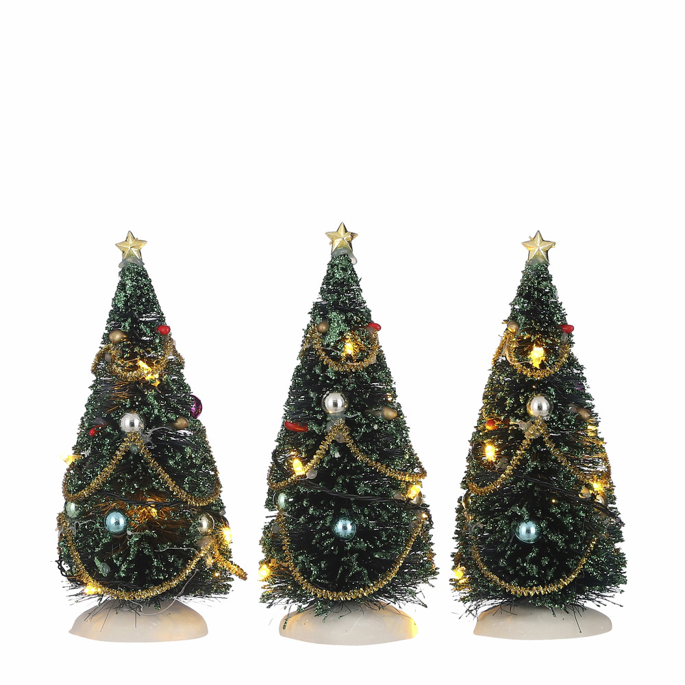 Luville lot de sapin miniature avec lumieres - 3 pièces - 15cm - multi
