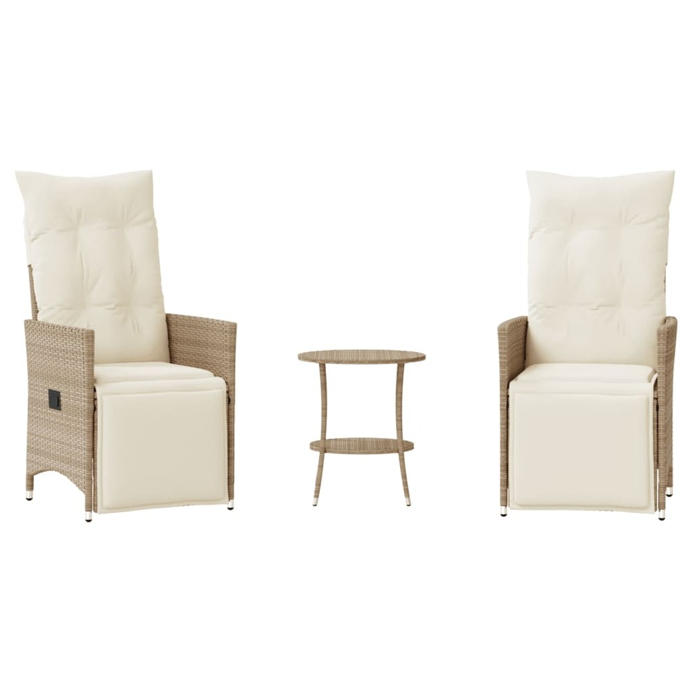 Ensemble de bistro 3 pcs avec coussins beige résine tressée