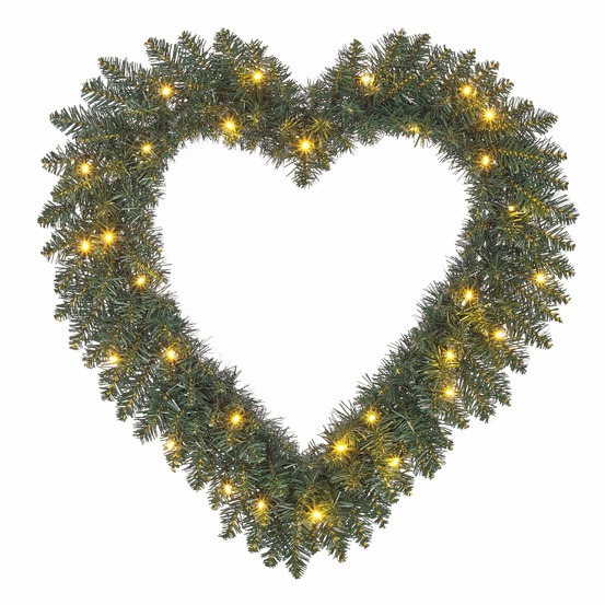 Black box trees couronne de noël cœur avec éclairage led - ø60 cm - vert