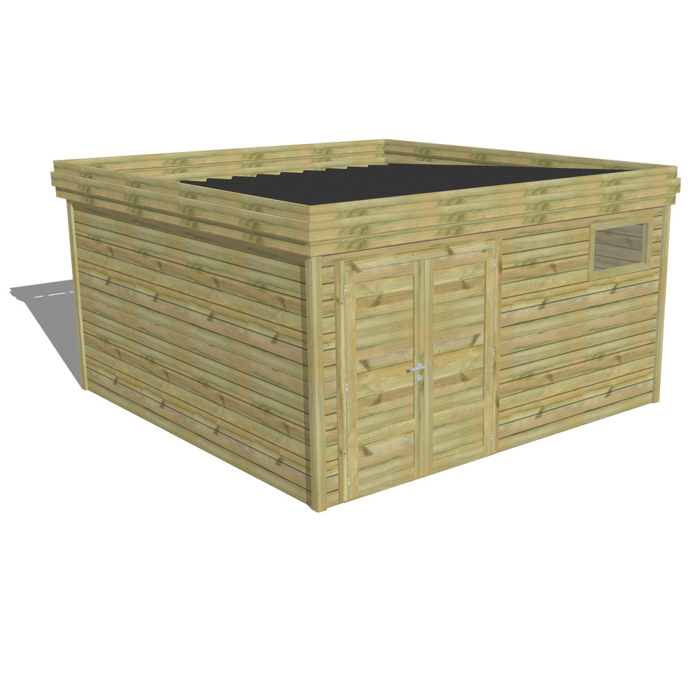 Abri de jardin bois pin traité autoclave 27mm - 4,34x4,34m / 19m2 - bac acier - abri français