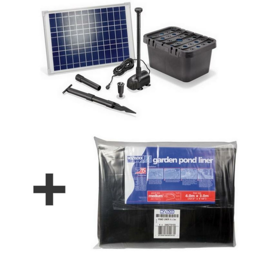 Kit bassin complet 2500l max, avec liner et pompe solaire 1300l-20w filtre immergé