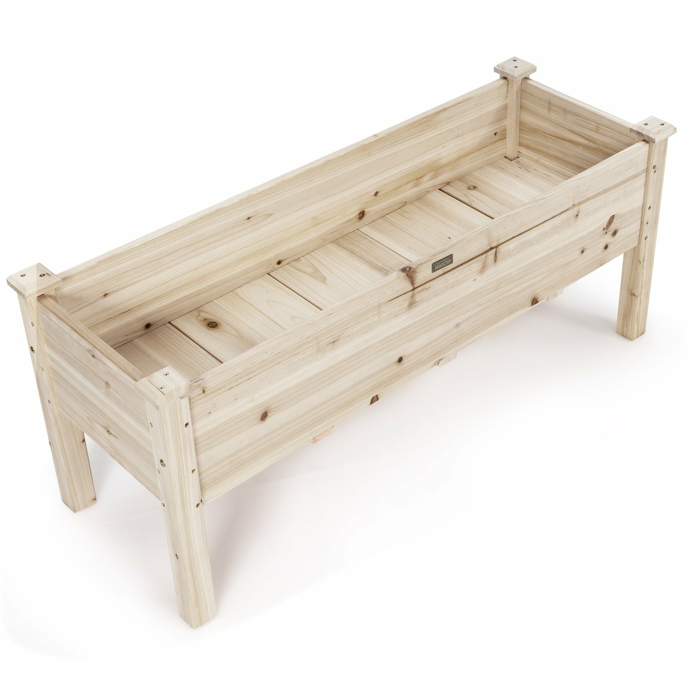 Jardinière surélevée en bois carré potager sur pied avec 5 trous de drainage 120 x 43,5 x 51cm naturel