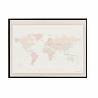 Carte du monde en liège - woody map aquarelle colonial / 90 x 60 cm / cadre noir