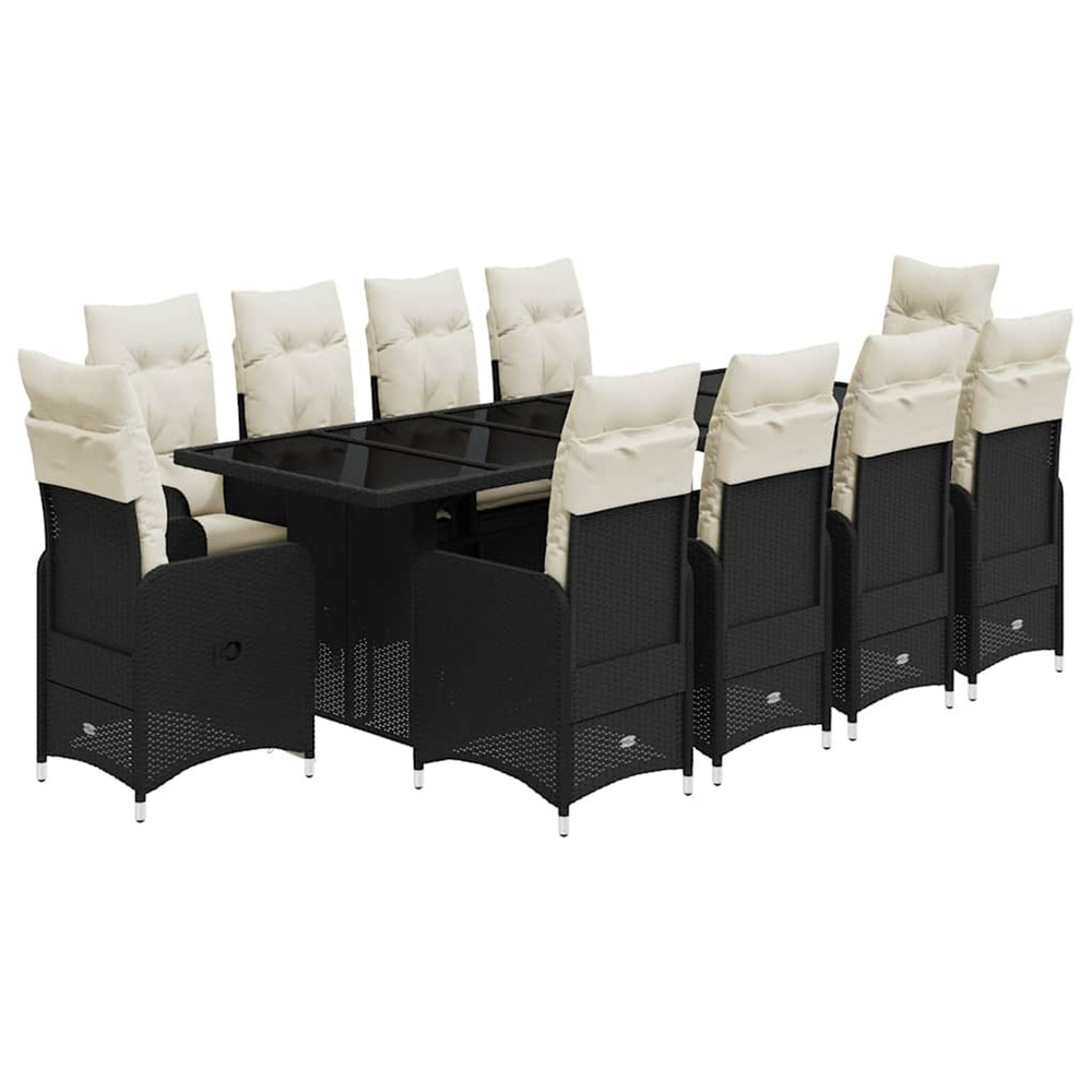 Ensemble de bistro de jardin 11 pcs coussins noir poly rotin