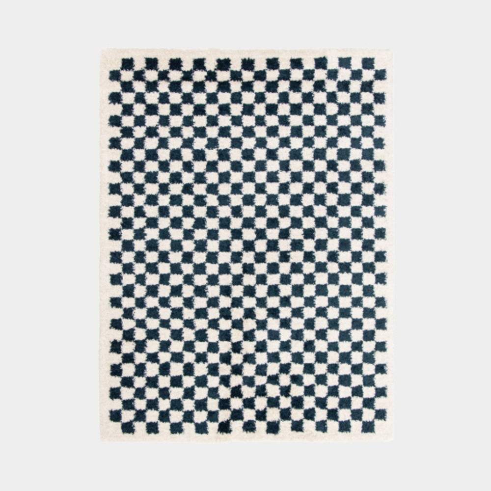 Tapis damier à poils longs - colorama - bleu pétrole - 160 x 213 cm