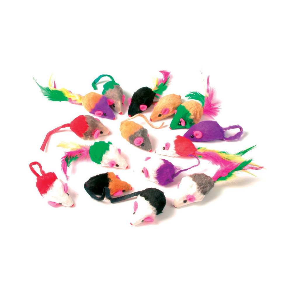 24 souris en fourrure. Jouet pour chat. Multi couleur .