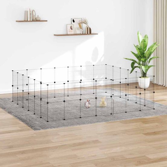Enclos modulable 52 panneaux acier pour animaux intérieur extérieur noir