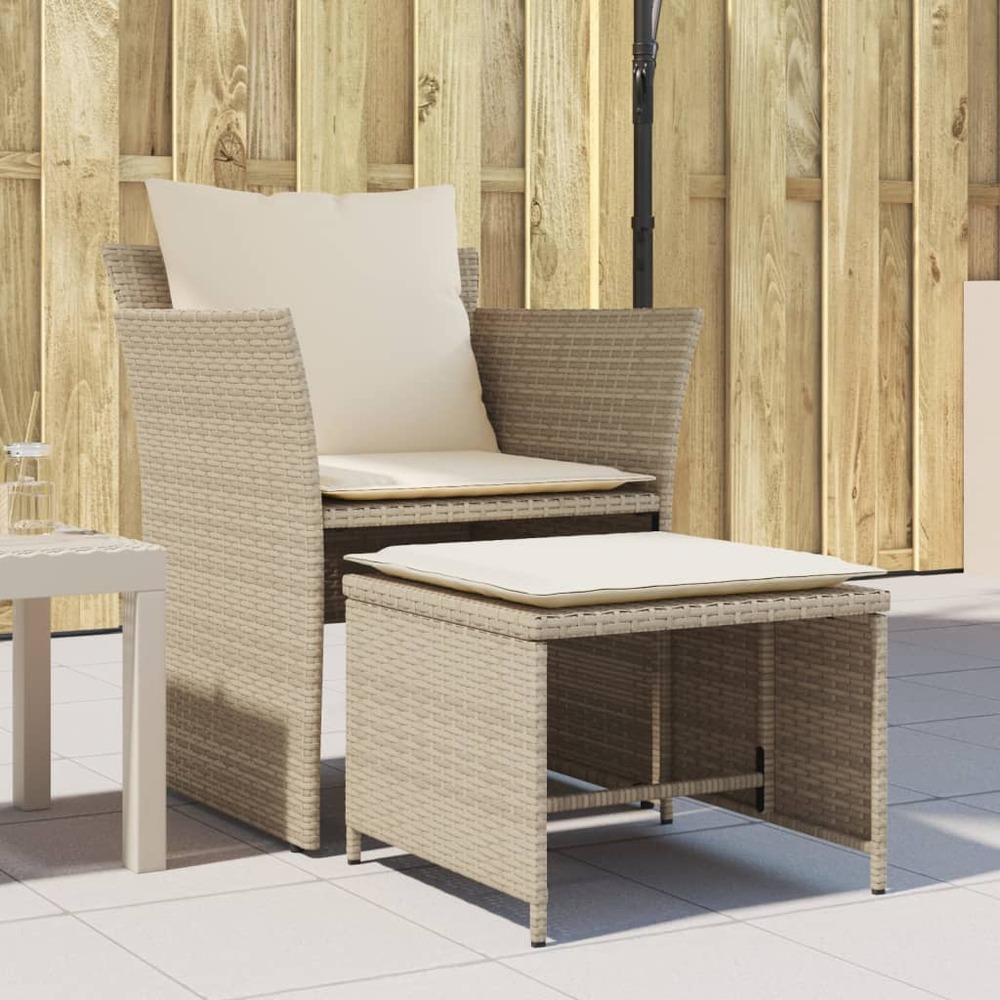 Chaise de jardin avec tabouret beige résine tressée
