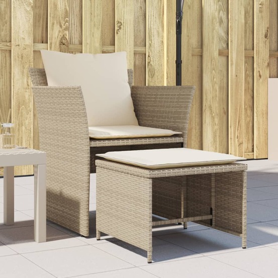 Chaise de jardin avec tabouret beige résine tressée