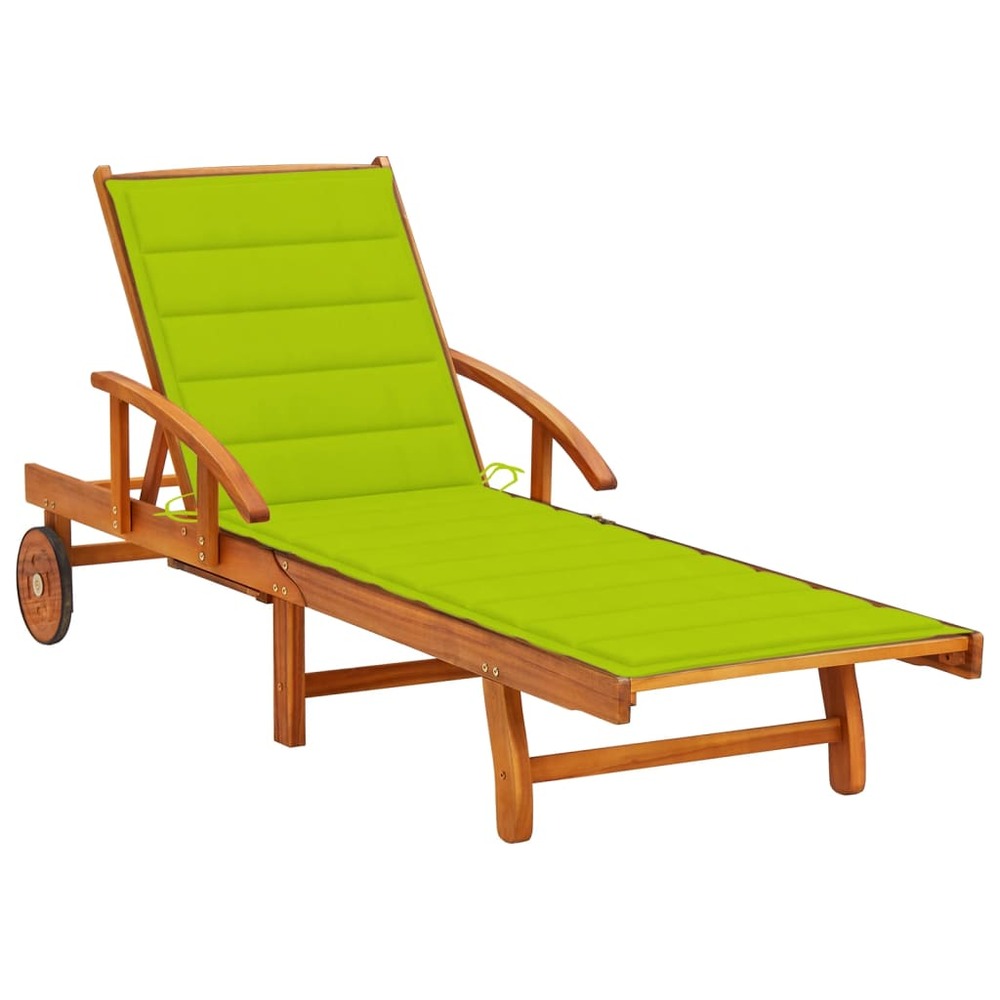 Transat chaise longue bain de soleil lit de jardin terrasse meuble d'extérieur avec coussin bois d'acacia solide