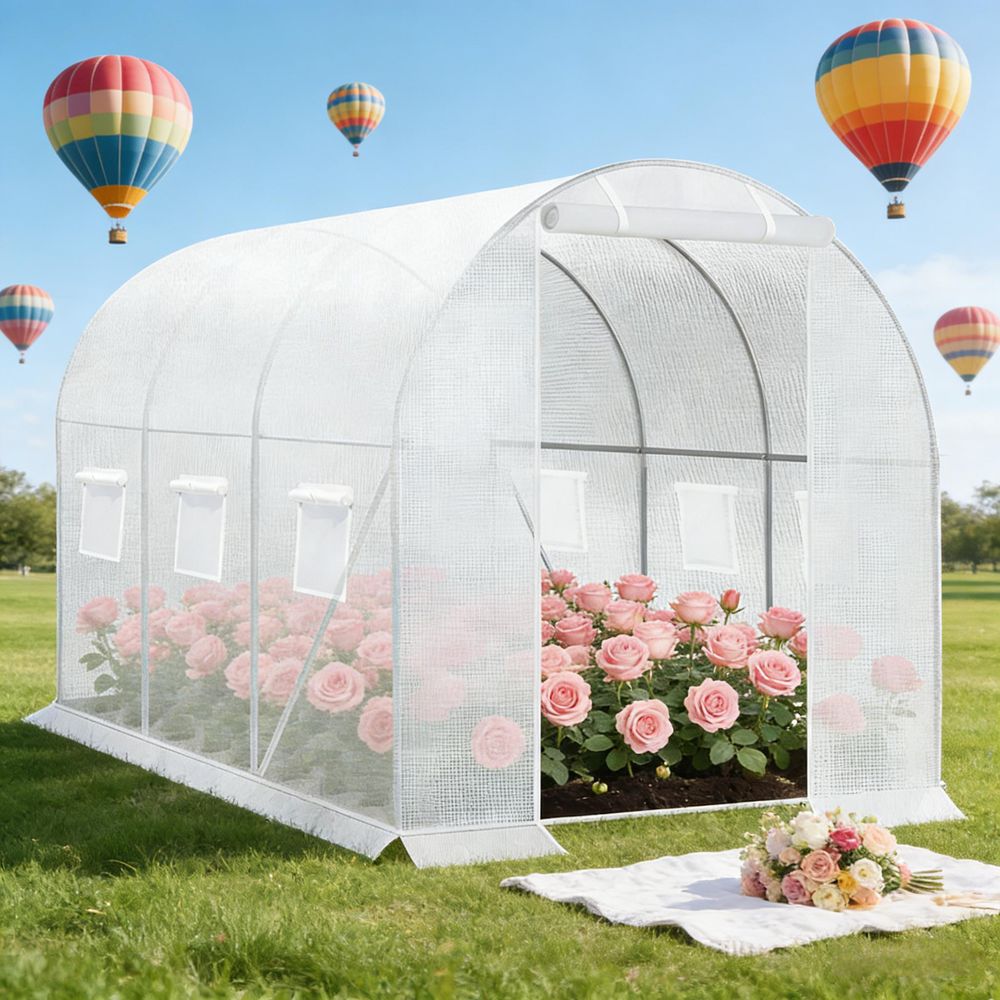 Serre de jardin tunnel acier pe pour plantes et tomates protection anti-uv 300x200x190cm blanc - comfortxl outdoor living