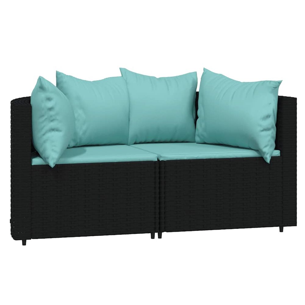 Canapés d'angle de jardin et coussins 2pcs noir résine tressée