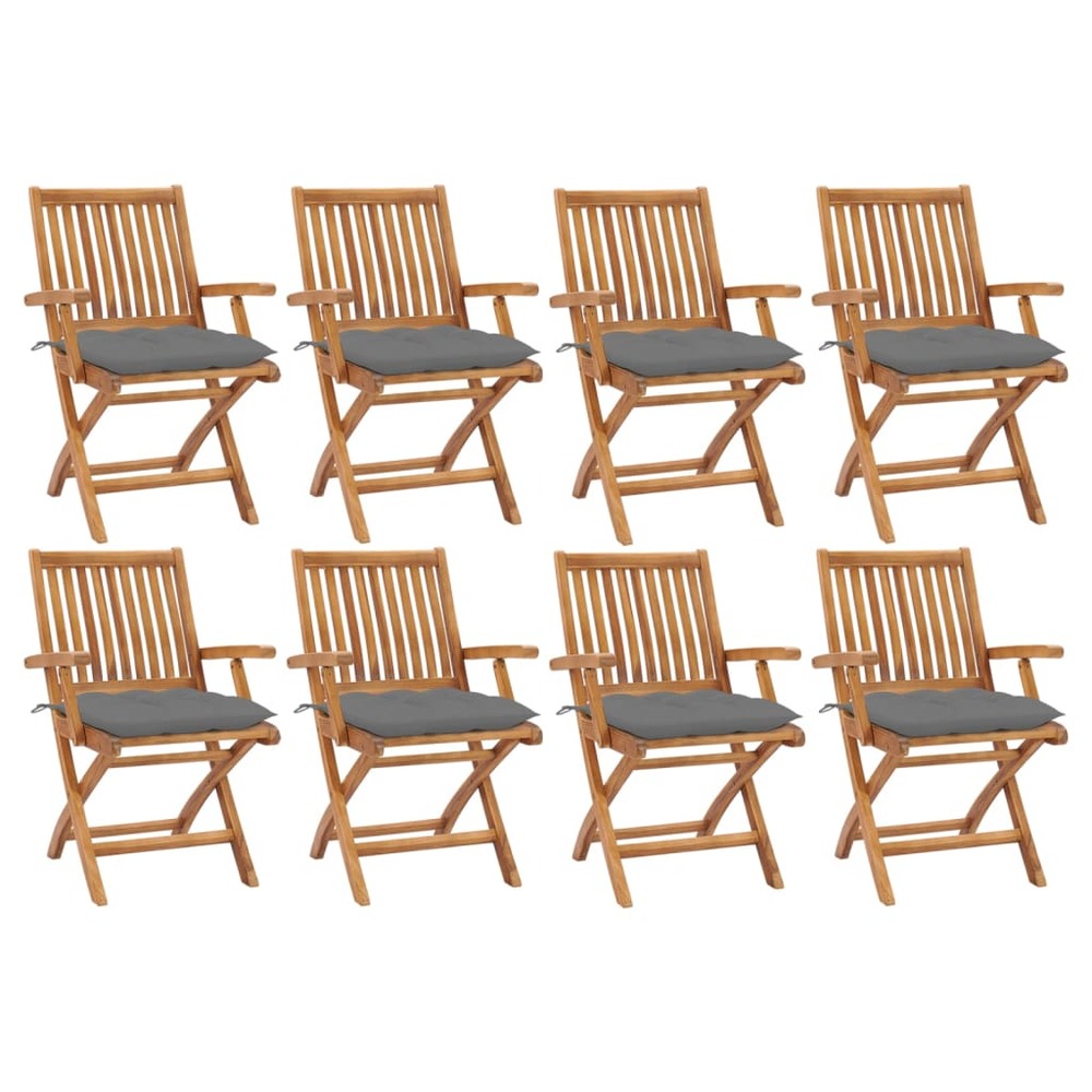 Chaises pliables de jardin avec coussins lot de 8 teck solide