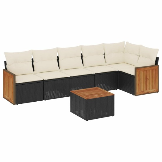 Salon de jardin 7 pcs avec coussins noir résine tressée