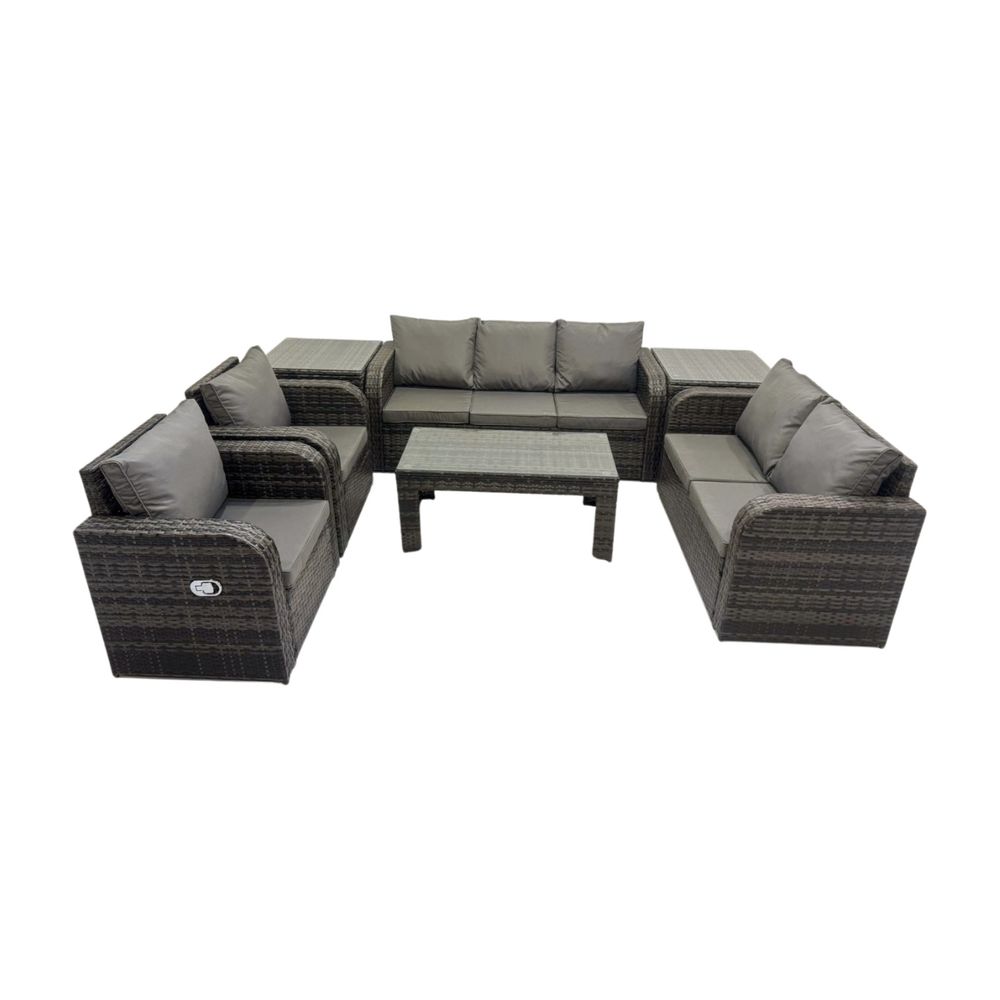 Salon de jardin exterieur ensemble de canapés en rotin avec table basse rectangulaire 2 tables d'appoint gris foncé mixte