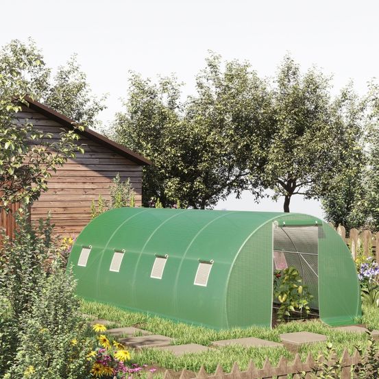 Serre tunnel jardin 18 m² acier galvanisé bâche pe verte 600x300x200 cm potager 8 fenêtres - comfortxl outdoor living
