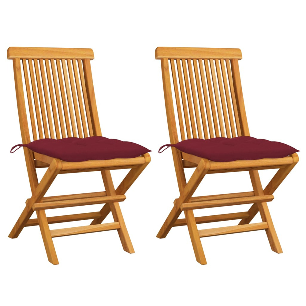 Chaises de jardin coussins rouge bordeaux lot de 2 teck massif
