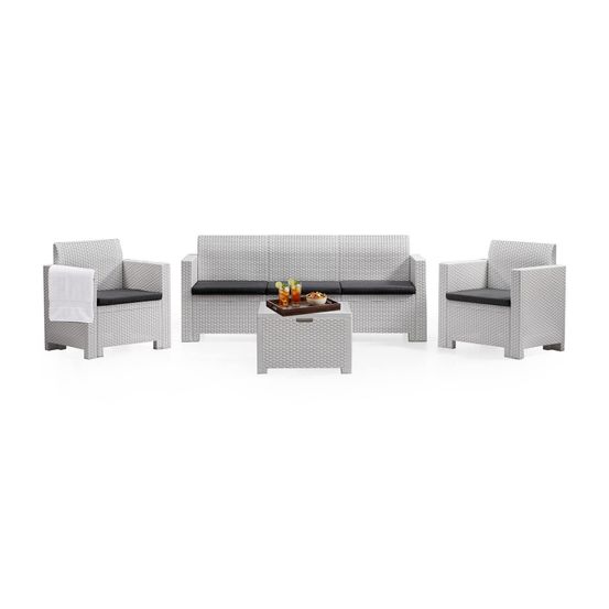 Ensemble de salon d'extérieur admiral, salon de jardin avec coussins, salon d'intérieur effet rotin, 100% made in italy, blanc