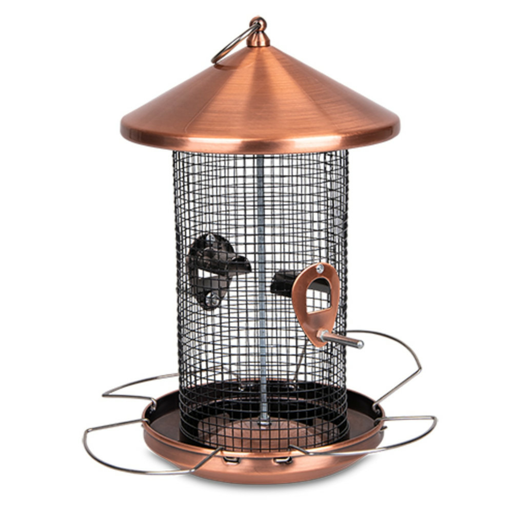 Mangeoire à arachides, ø 17 x h 31 cm, cuivre et noir pour oiseaux