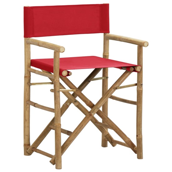 Chaises pliables de directeur lot de 2 rouge bambou et tissu