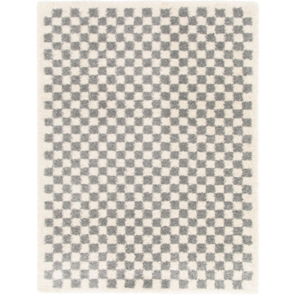 Tapis damier à poils longs - colorama - gris coloré - 160 x 230 cm