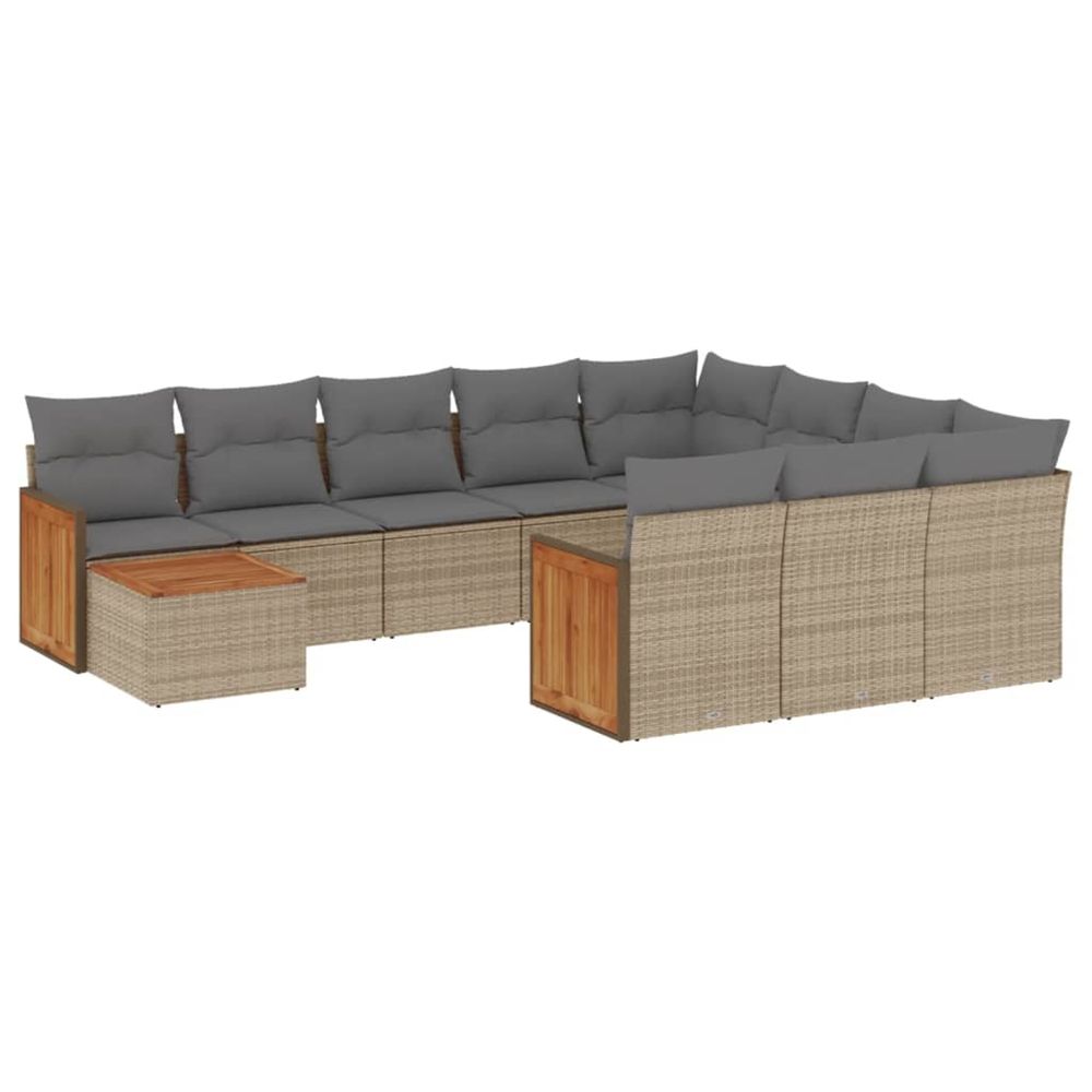 Salon de jardin 11 pcs avec coussins beige résine tressée