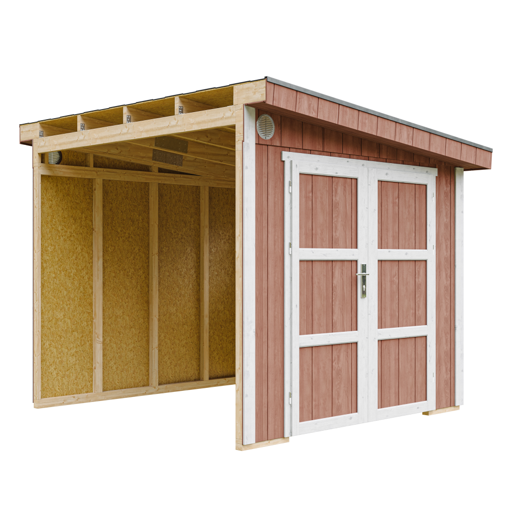 Abri de jardin qualité premium 5,9 m² - h231x248x294 cm - sans plancher e paroi latérale - timbela m938b-redwood red