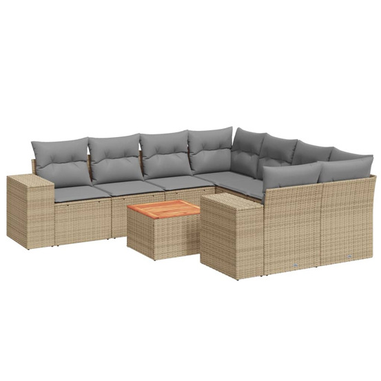 Salon de jardin avec coussins 9 pcs beige résine tressée