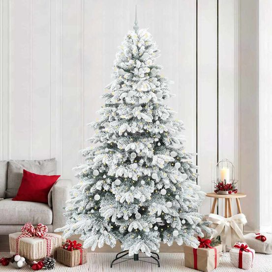 Grand sapin de noël réaliste 240 cm, pack décoration intégral avec lumières et cimier