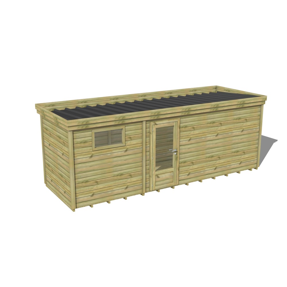 Abri de jardin bois pin traité autoclave 27mm - 6,89x2,14m / 15m2 - bac acier - plancher bois