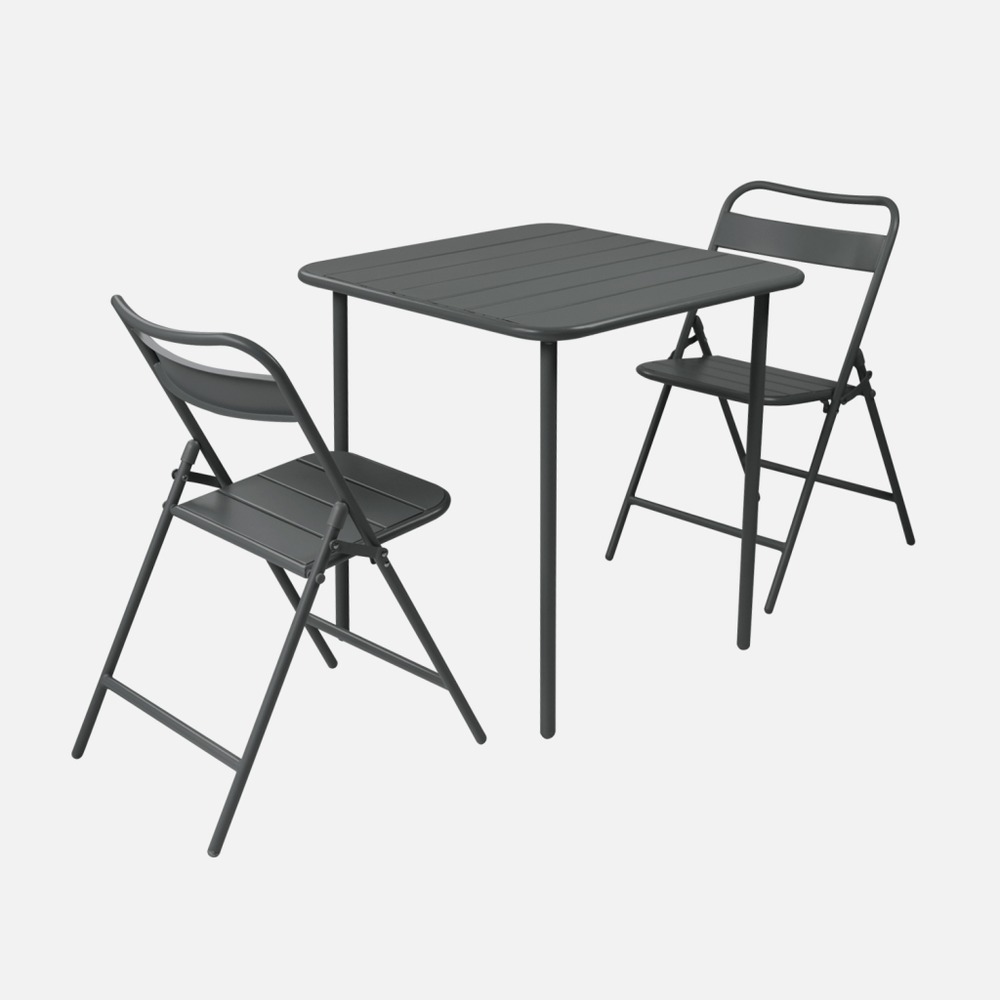 Table de jardin métal + 2 assises, amelia 70 x 70 cm