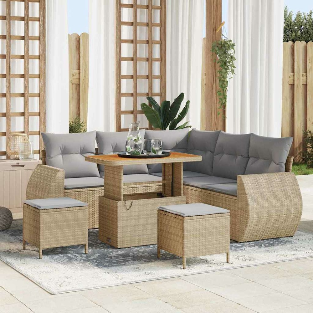 Ensemble de canapé de jardin 8 pcs beige polyrotin