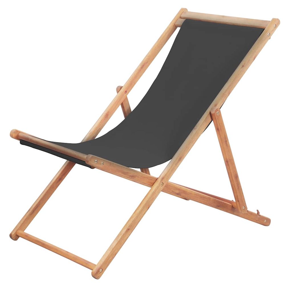 Chaise pliante en tissu et structure en bois grise