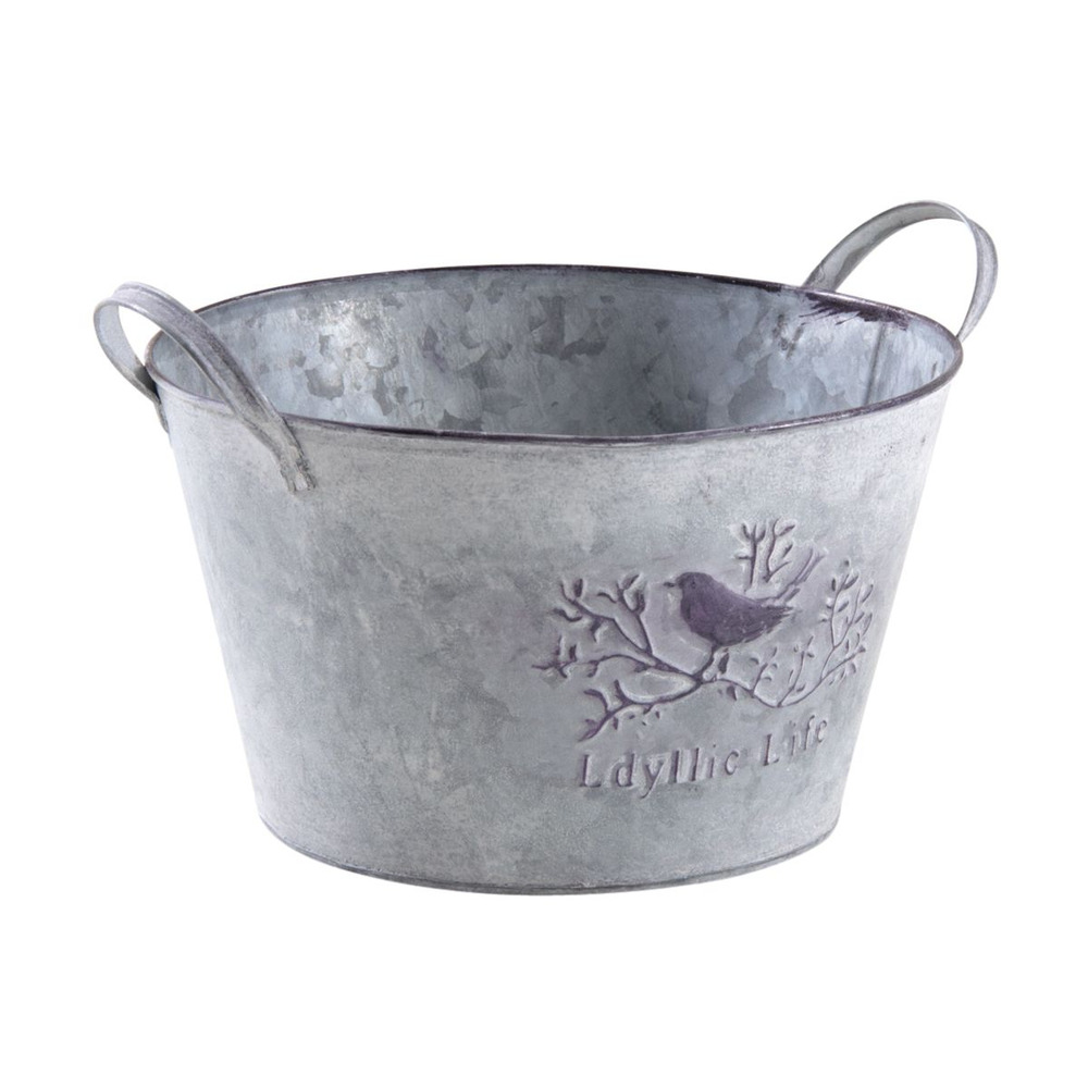 Corbeille ronde en métal patiné oiseau