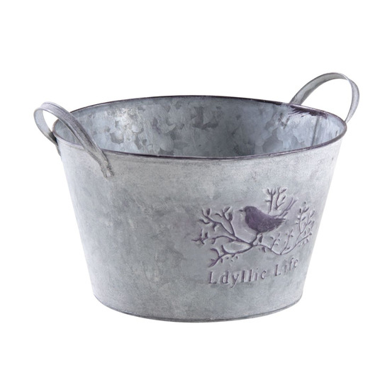 Corbeille ronde en métal patiné oiseau