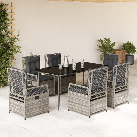 Ensemble à manger de jardin et coussins 7 pcs gris rotin