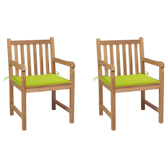 Chaises de jardin lot de 2 avec coussins vert vif teck massif