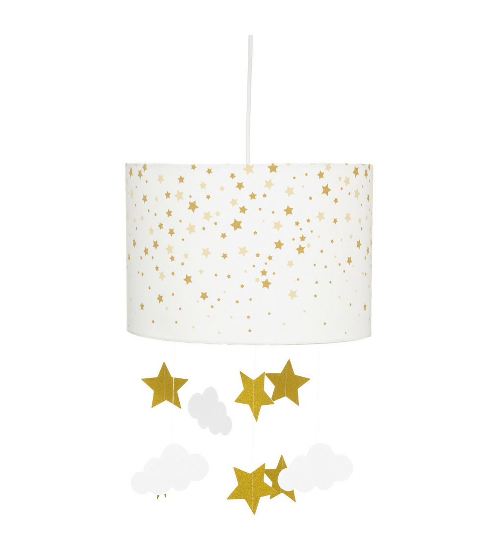 Luminaire suspension blanche avec étoiles dorées d 30 cm pour chambre d'enfant