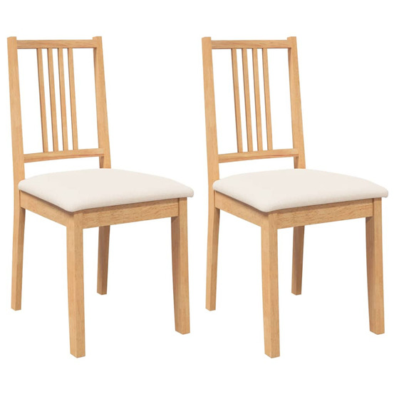 Chaises à manger coussins 2 pcs naturel bois massif caoutchouc
