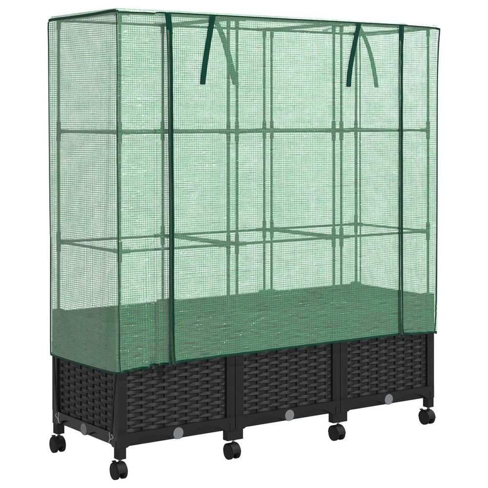 Jardinière d'extérieur de jardin avec couverture de serre et roues 3 pc pp
