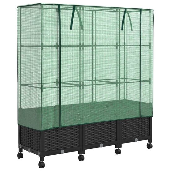 Jardinière d'extérieur de jardin avec couverture de serre et roues 3 pc pp