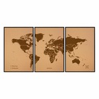 Carte du monde en liège - woody map natural world / 180 x 90 cm / marron / cadre noir