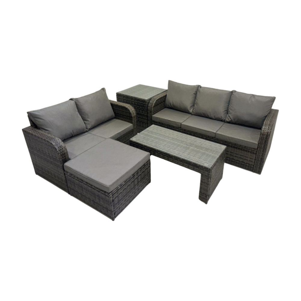 Ensembles de salon de jardin avec table basse rectangulaire table d'appoint grand tabouret gris foncé mixte