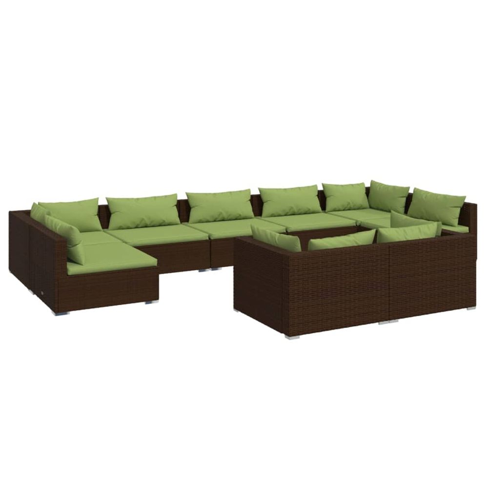 Salon de jardin 9 pcs avec coussins marron résine tressée
