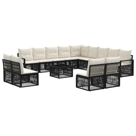 Ensemble de canapé de jardin 14 pcs noir polyrotin