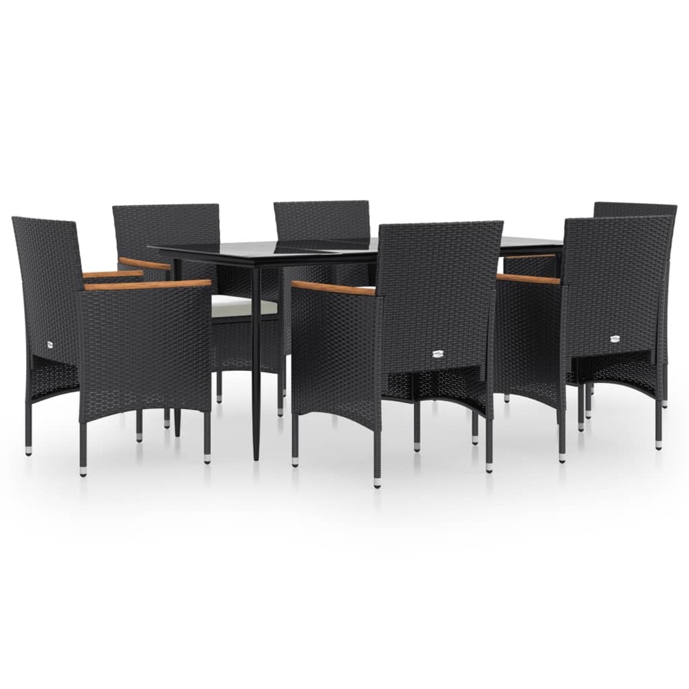 Ensemble à manger de jardin avec coussins 7 pcs noir