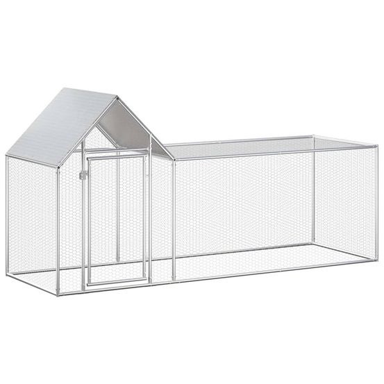 Enclos poulailler 3x1x1,5m acier galvanisé pour jardin extérieur argenté