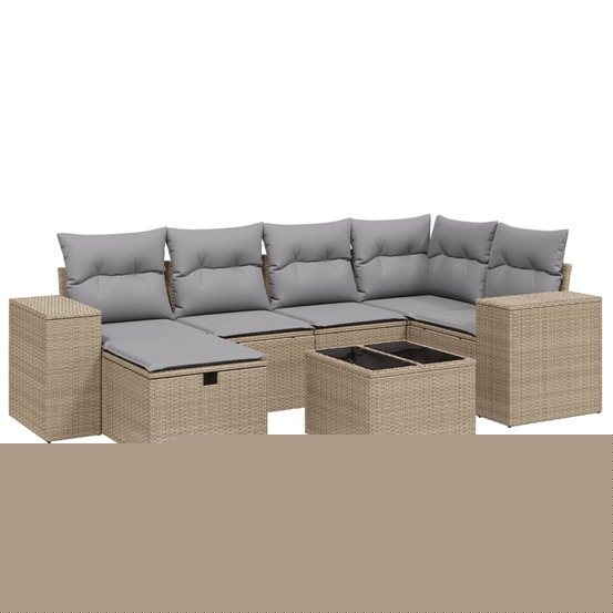 Salon de jardin avec coussins 7pcs mélange beige résine tressée