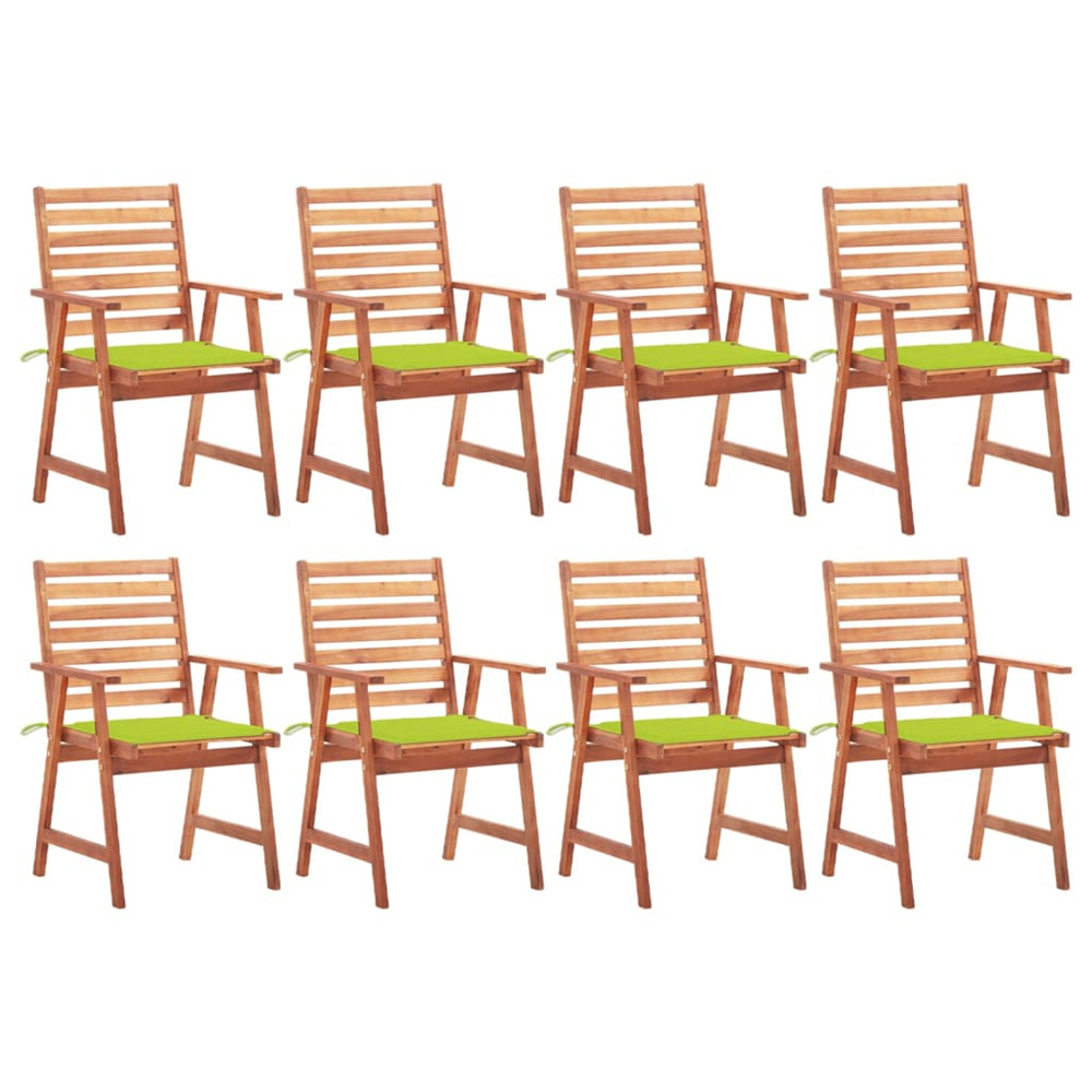 Chaises à manger d'extérieur lot de 8 et coussins acacia massif